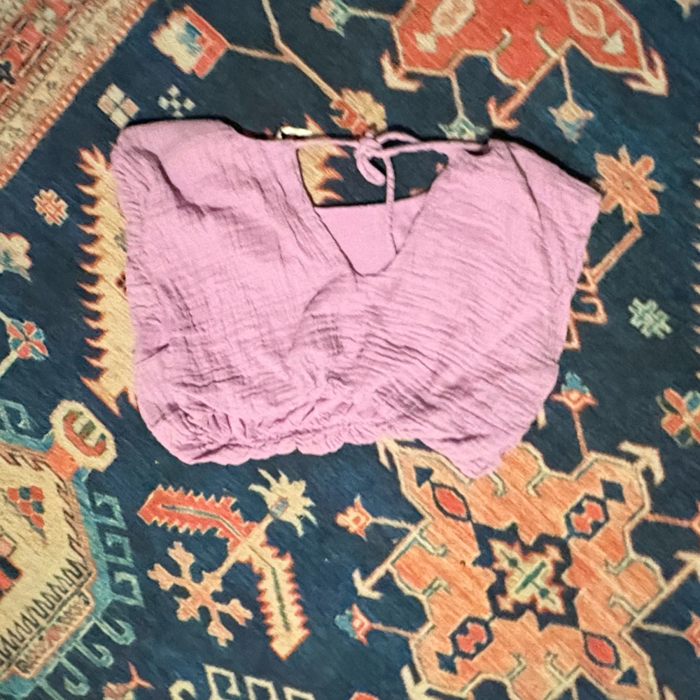 Free People Solid Bubble Cropped Blouse - image 5